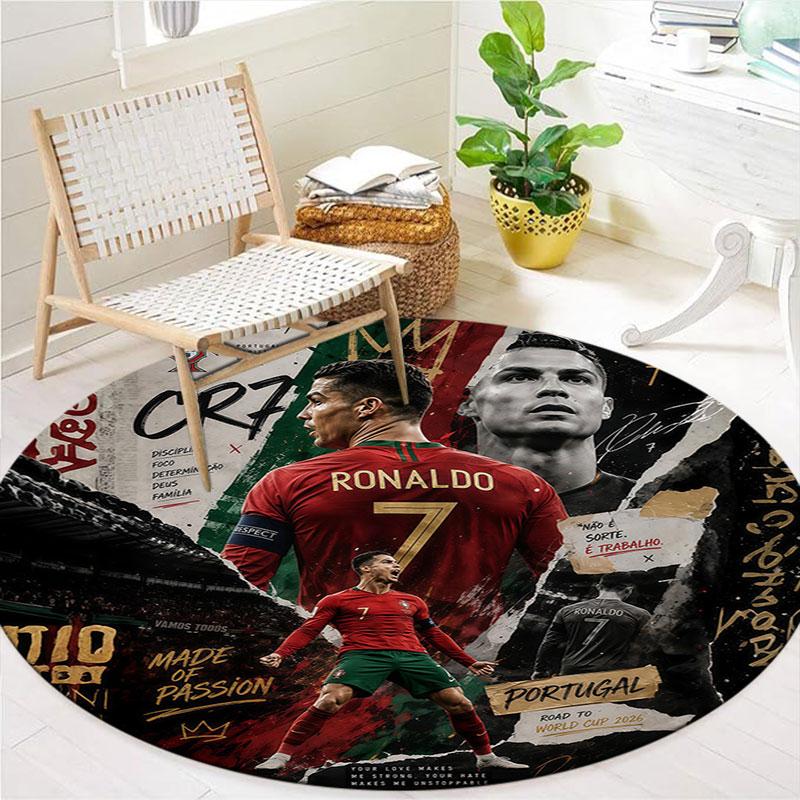 Portugal National Football Logo Round Area Rug,Carpet Rug for Living Room Bedroom Sofa Playroom Decor,Non-slip Floor Mat