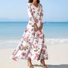Women's Fashion V-Neck Floating Beach Dresses Seven Sleeve Floral Printed Dresses