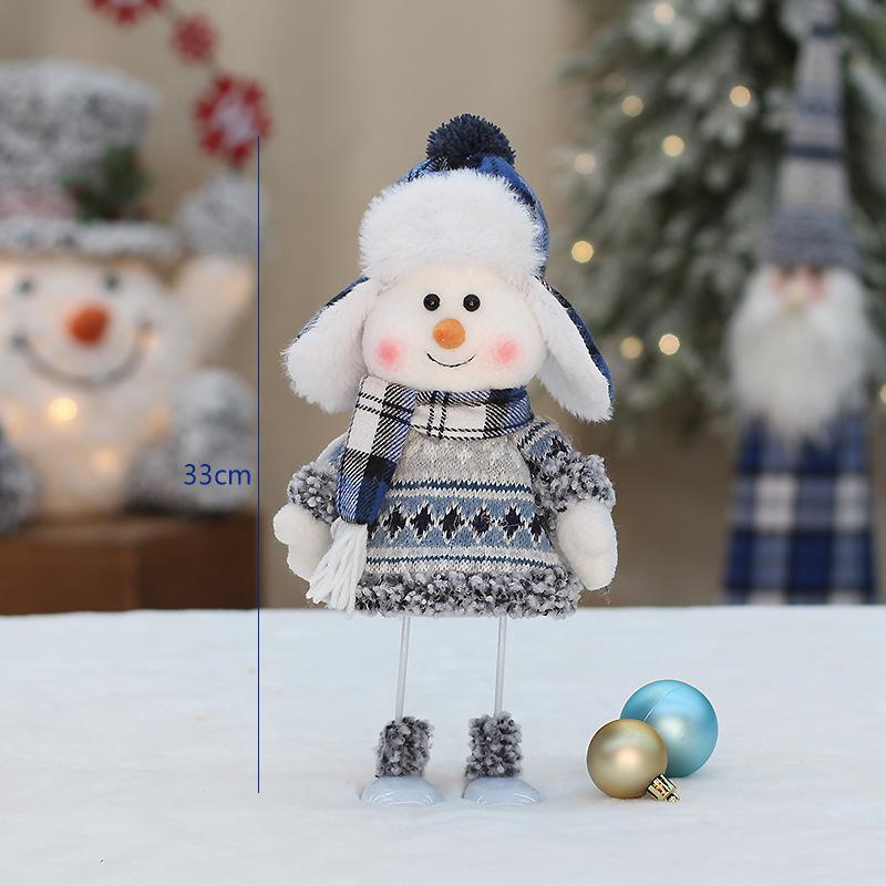 Christmas Fabric Plush Toy Cute Skiing Rocking Snowman Decorative Ornament Holiday Gift New Arrival Blue