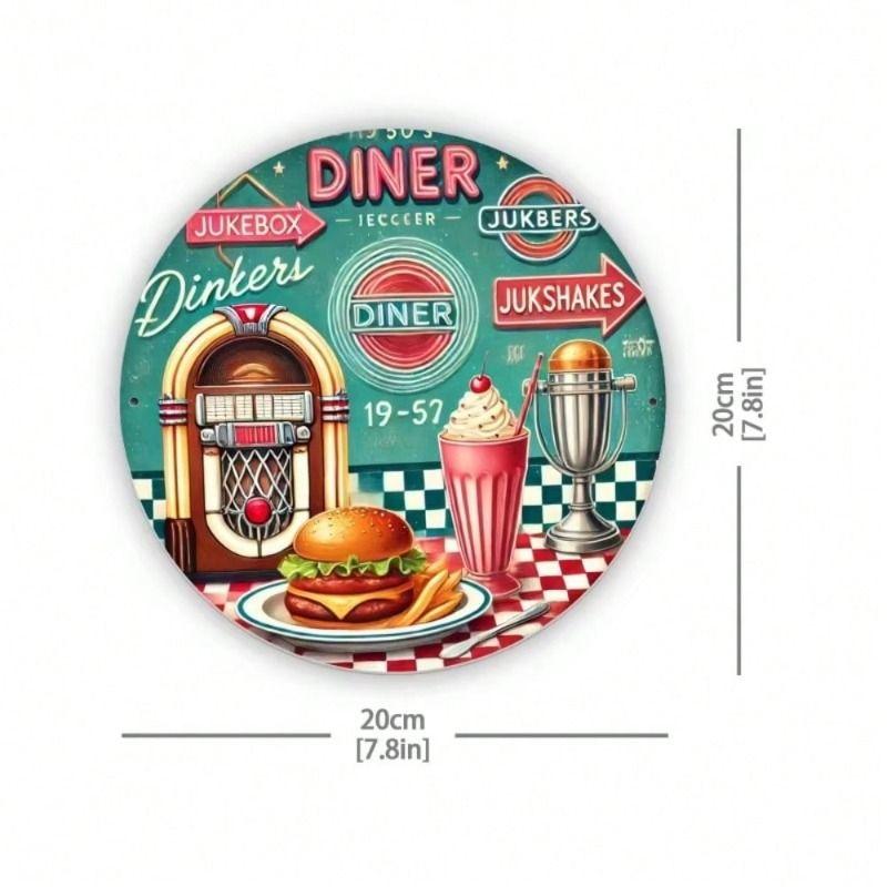Retro Round Metal Tin Sign Wall Art Decor for Garage Kitchen