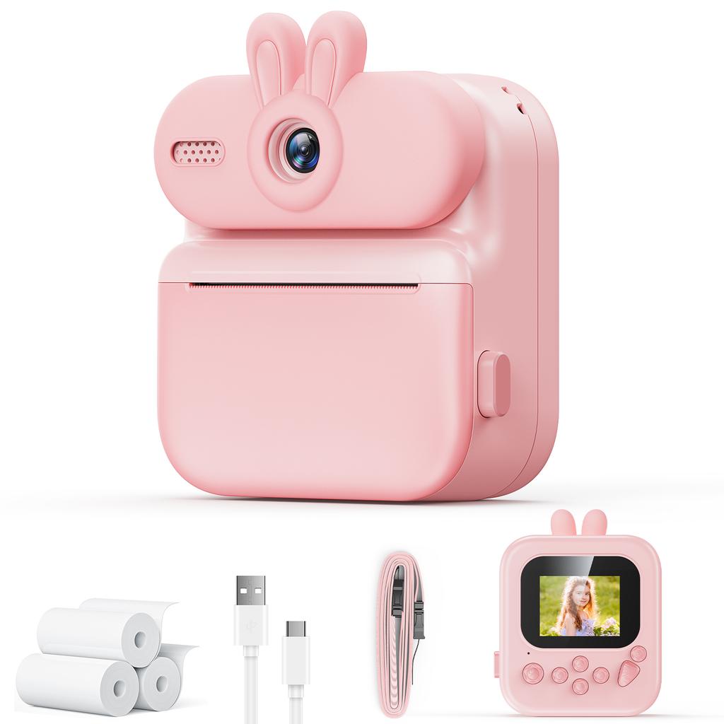 Kids Camera Instant Print 16x Cat Camera With Printing Paper 1080p Rabbit Toy Cameras Christmas Birthday Gifts For Kids