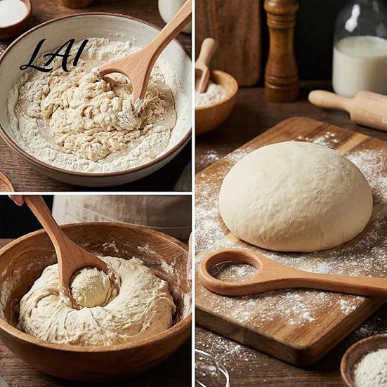 Home Baking Accessory 12 Inch Wooden Danish Dough Whisk Long Handle Sourdough Whisk with Hollow Ring Non Slip Natural Wood Beater Mixer Bread