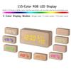 Wooden Alarm Clock 115-Colored Time/ Humidity/ Temperature/ Date Display Wood LED Digital Desk Clock Adjustable Brightness Voice Control Snooze