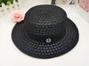 Ins Korean Mesh Flat Top Hat With M Logo, Black White Woven Straw, Summer New Fashion Sun Protection Fedora