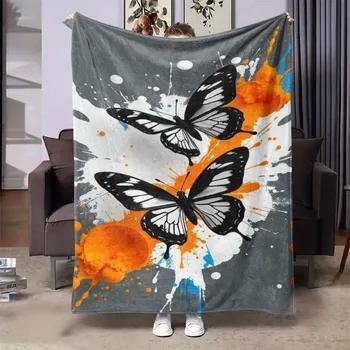 pc Contemporary Butterfly Print Flannel Blanket gsm Polyester Fabric AllSeason Soft Warm Throw for Sofa Bed Office