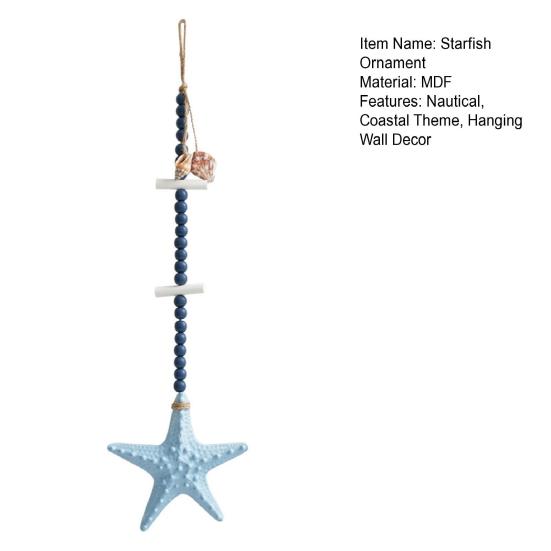 Wooden Starfish Nautical Wall Art Coastal Theme Hanging Wall Decor with Beads And Jute Rope Rustic Beach Room Decor for Living Room Bedroom