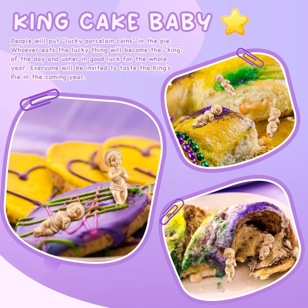 Suzile 12 Pieces Baby Jesus 1.5'' King Cake Figure with Gift Bag Resin Mini Jesus Figurines Bulk for Mardi Gras Party King Cake Toppers Decorations