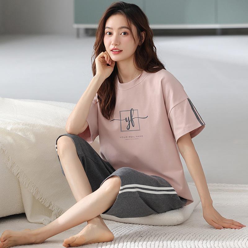 Bavlněné oblečení na spaní Společenské oblečení Pevná pyžama Dámské Topy a kalhoty Studentské noční prádlo Domácí oblečení Sada 2ks Pyžama