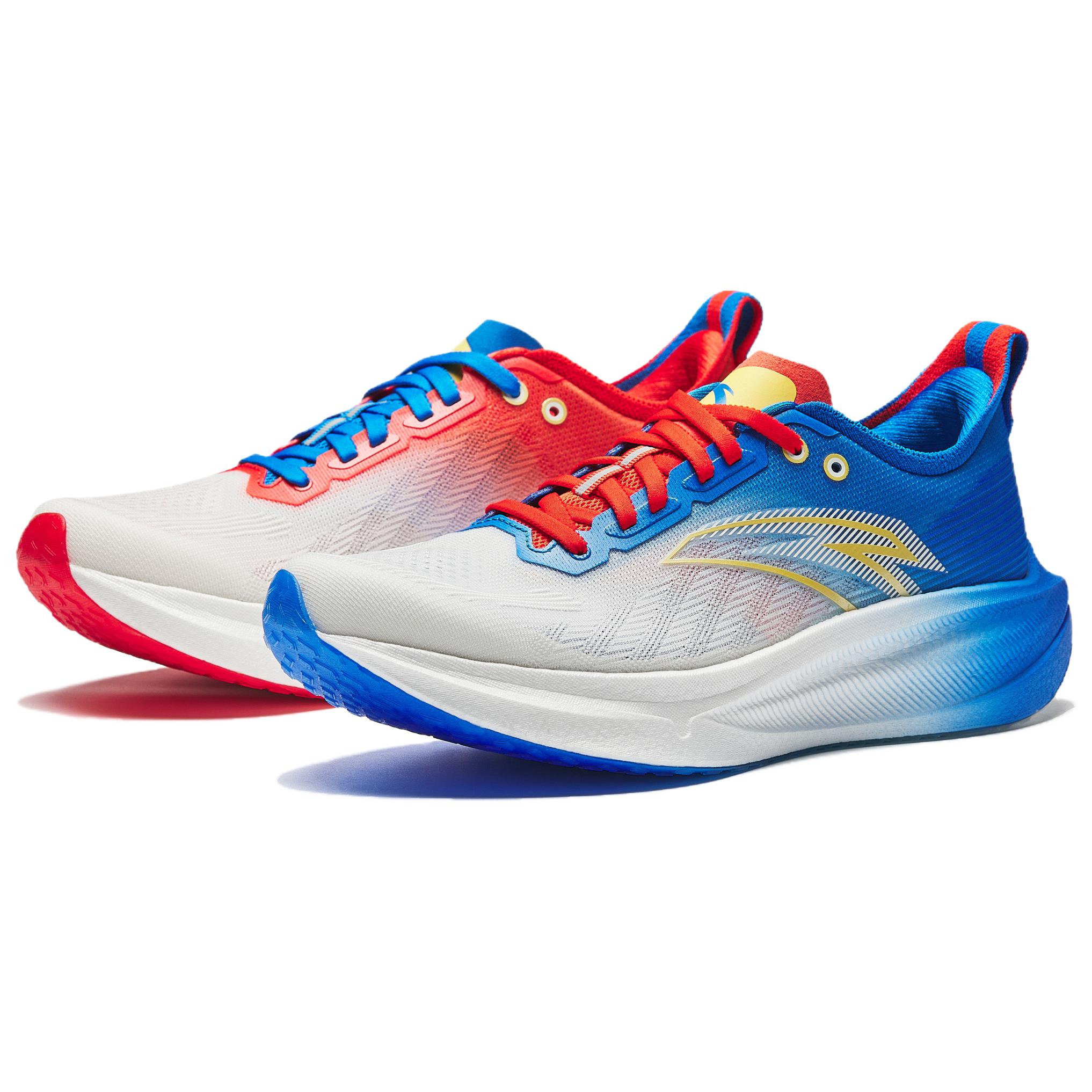 

new ANTA Mario 2 Running Shoes Men s Low top Left Ivory White Aurora Blue Right Ivory White Flame Orange Red 42.5