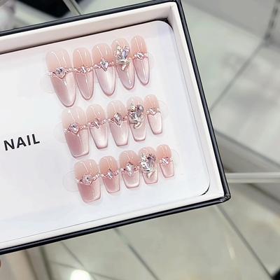 Pure Hand-made Phototherapy Nail Art Small Pink Snake Wear Nail Finished Cat Eye Nail Art Patches Show Whiteness and Temperament