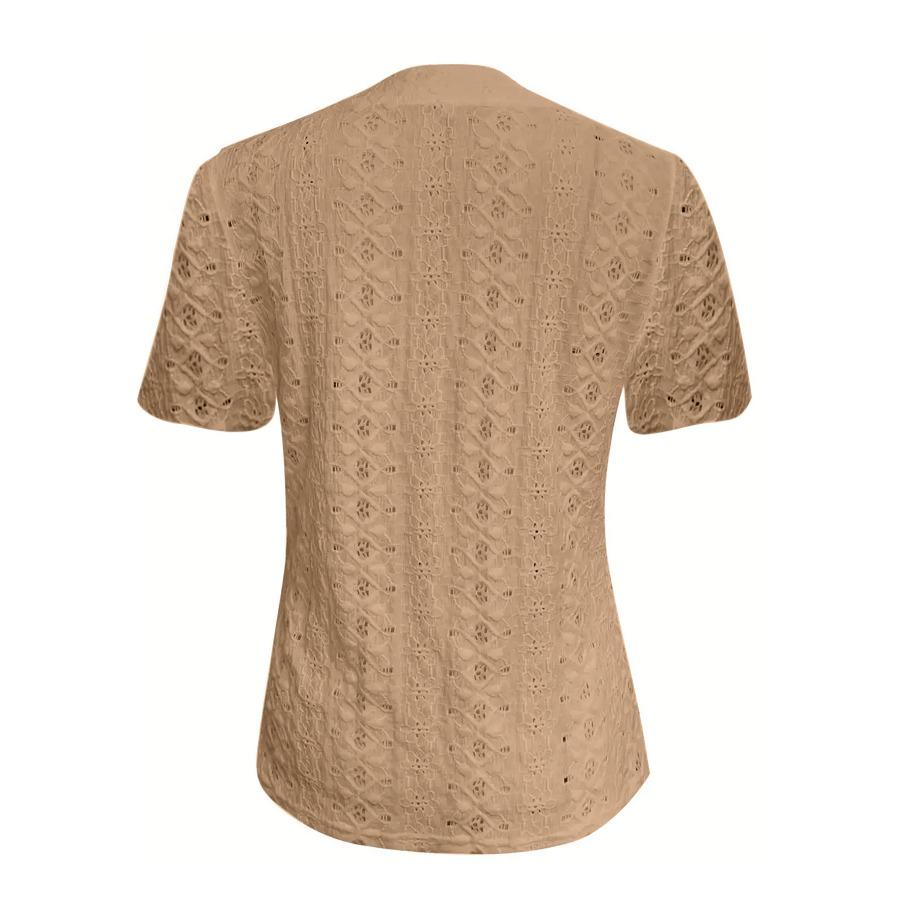 Jarní a letní móda ležérní jednobarevné knoflíkové výstřih do V krátký rukáv dámské halenky a košile