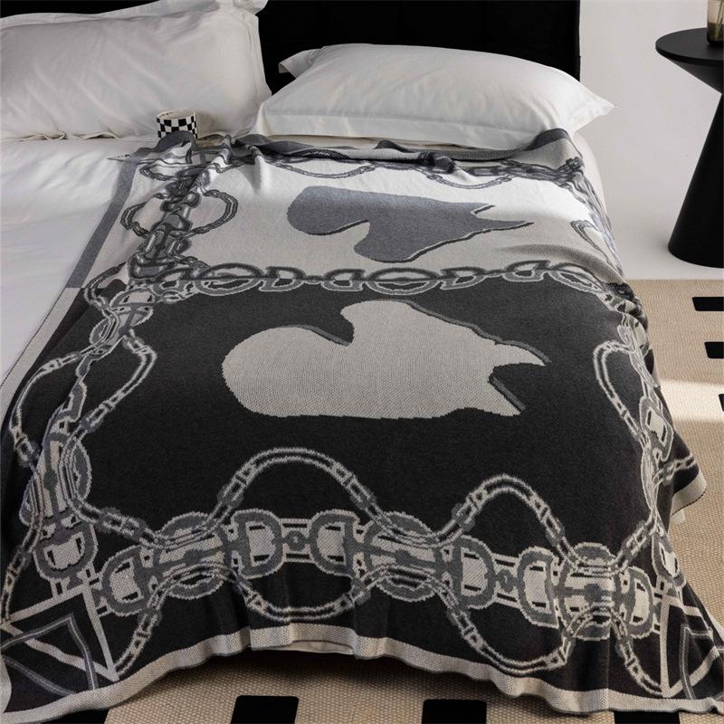 Horse Chain Knitted Blanket Brown Bedspread Modern Orange Decorative For Sofa Throw Warm Living Room Bedding Home Decorations