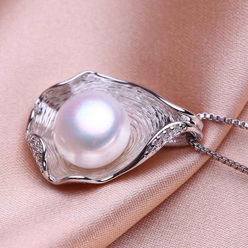 seniko 10-11mm Freshwater Pearl Necklace CZ Cubic Zirconia Fashion Shell Design Necklaces For Women