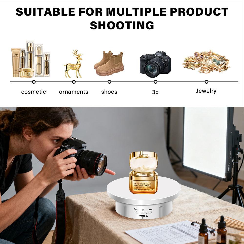 Video shooting props, jewelry, shoes, electric rotary vision device, three adjustable USB charging display stands,360° turntable