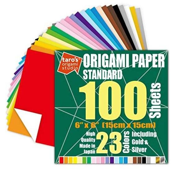 Taros Origami Studio Standard Size 15cm Easy Fold Beginners 100 Sheets 23 Colors (White On Back Includes Gold Silver) (Made Japan)