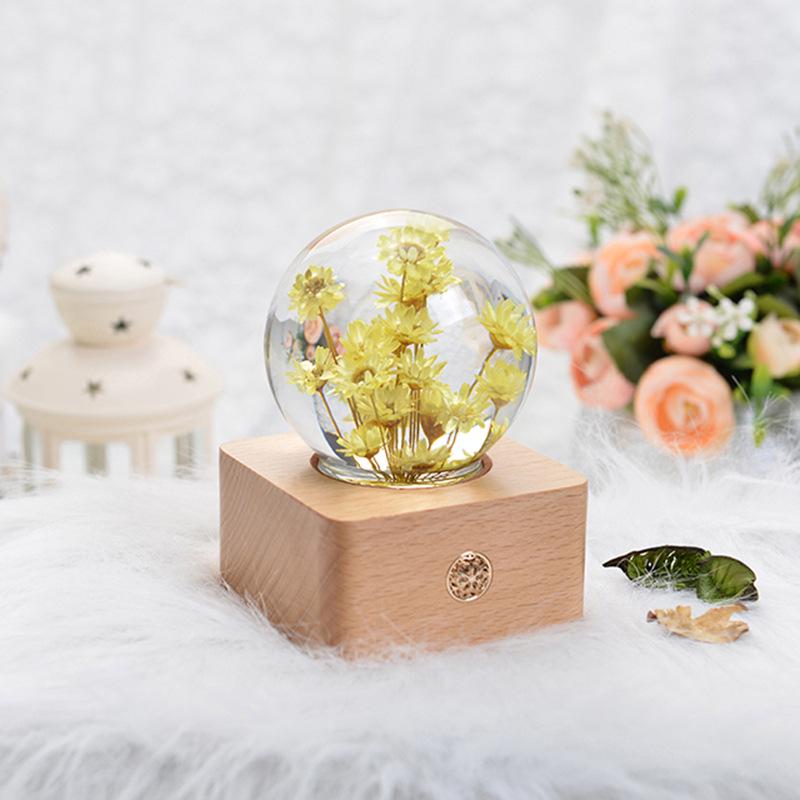 Dandelion Preserved Flower Night Light - Wooden Crystal Ball for Christmas & Birthday Gifts