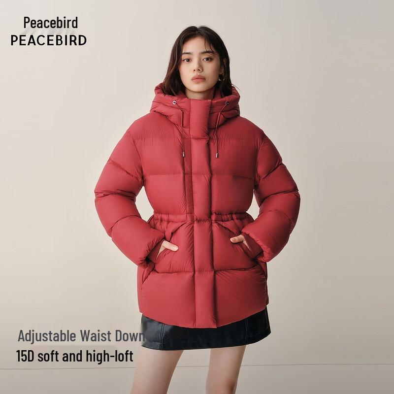 

PEACEBIRD Women s Waist-Cinching Hooded Puffy Down Jacket L