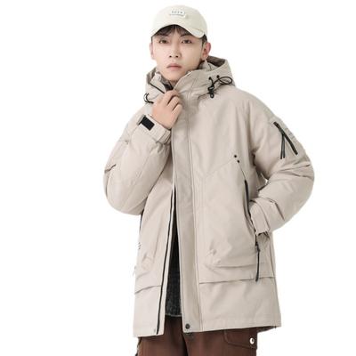 Herren Winter Verdickte Kapuzen Daunenkleidung Winter Workwear Lockerer Mittel- und Langmantel Herrenbekleidung