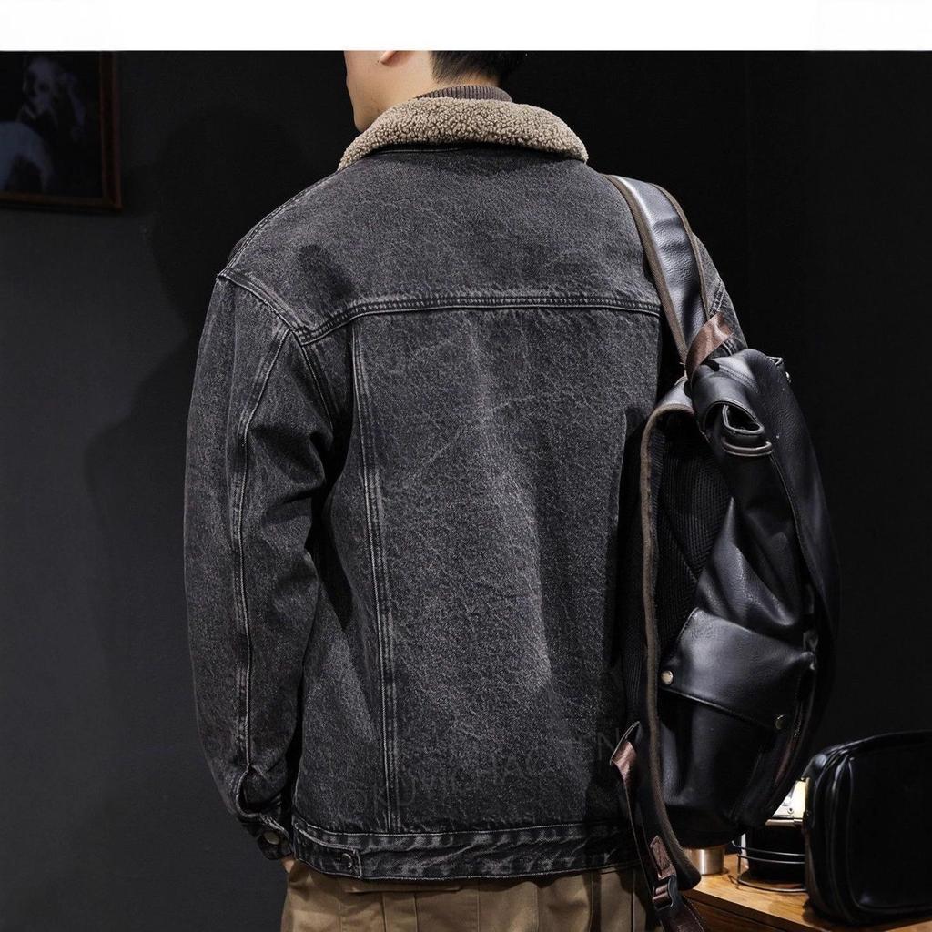 Men's Trendy Denim Lambswool Jacket - Thick, Warm, Retro Workwear Winter Style