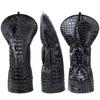 Golf Club Headcover Set for Fairway and Synthetic Single Drivers, Woods, Utilities. Crocodile-patterned Leather. Item.