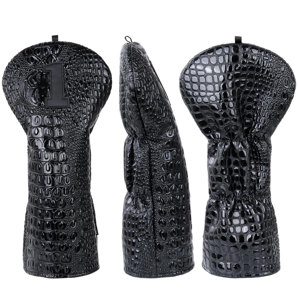 Golf club headcover set for fairway and synthetic Single drivers, woods, utilities. Crocodile-patterned leather. item.