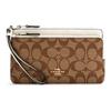 Double Zip Wallet 20 Leather Card Holder Clutch Medium Women Wallet Saddle-Brown White C5576-IMDJ8