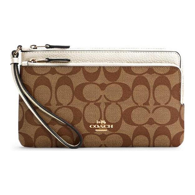 

Coach Double Zip Wallet 20 Leather Card Holder Clutch Medium Women Wallet Saddle-Brown White C5576-IMDJ8 Basic Set (Bag+Dust Bag)