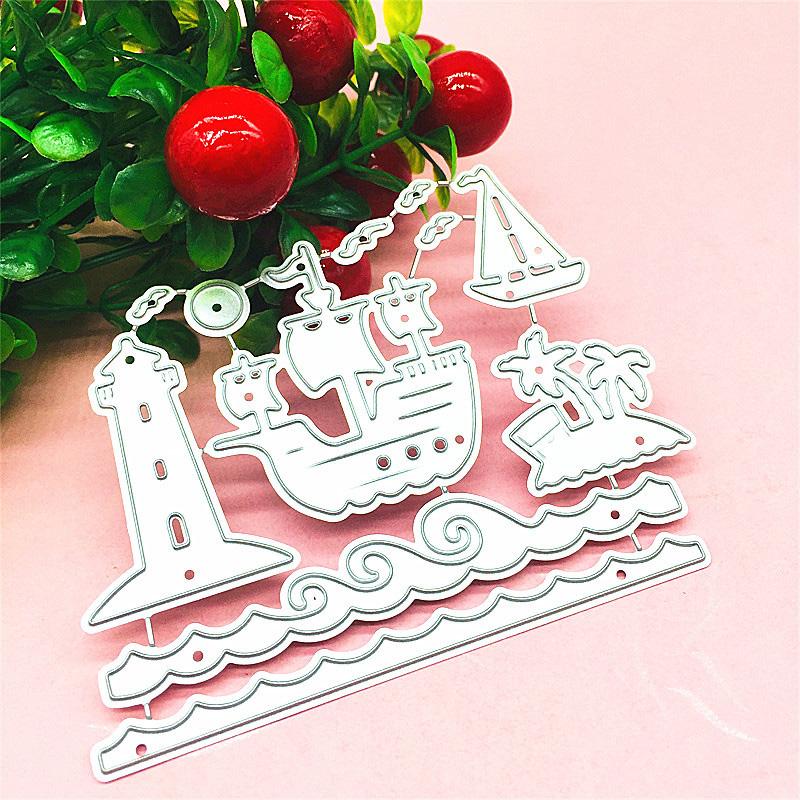 Far cu navigație Călare pe vânt și valuri Model norocos Scrapbooking Craft Die 3D DIY Festival Creare de cărți