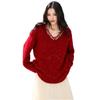 Women's Red Knitted Sweater - New Year's 2026 Long Sleeve Base Layer