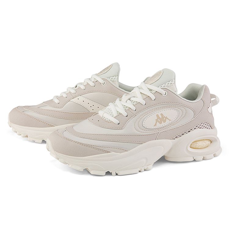 Kappa Mesh Fabric Synthetic Leather Lace-Up Shock Absorbing Wear-Resistant Support Low-Top Casual Shoes Unisex sneakers Gray White K0AY5MM30V-133