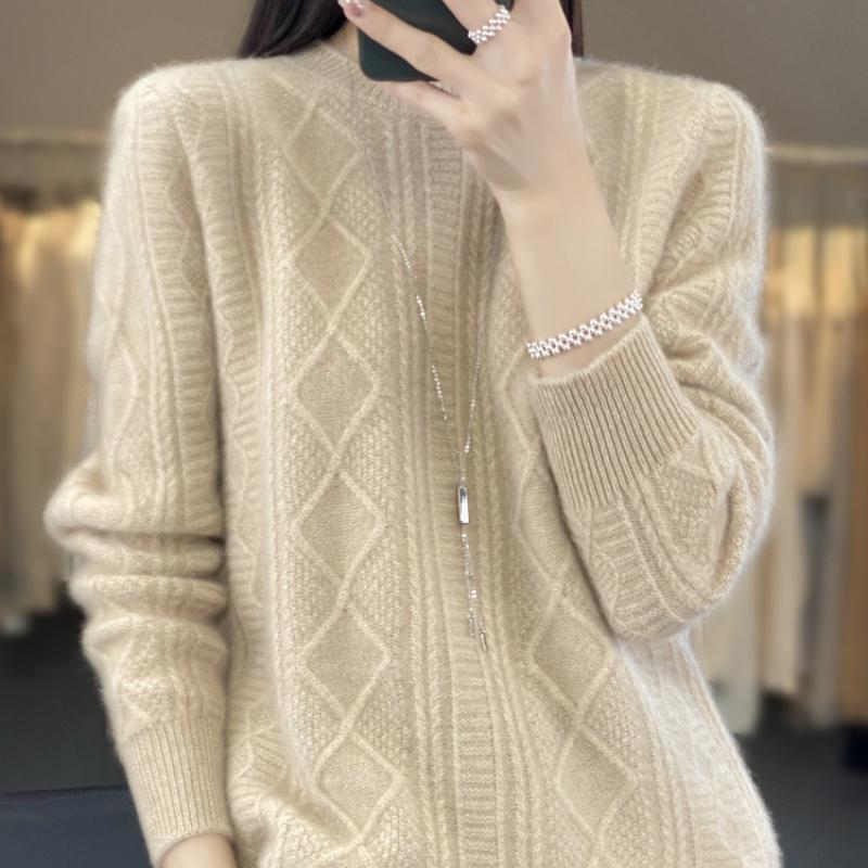 

Heavy Twisted Round Neck Sweater for Women In Autumn and Winter, Super Soft and Warm Wool Knitted Base Shirt, Versatile Sweater XXL