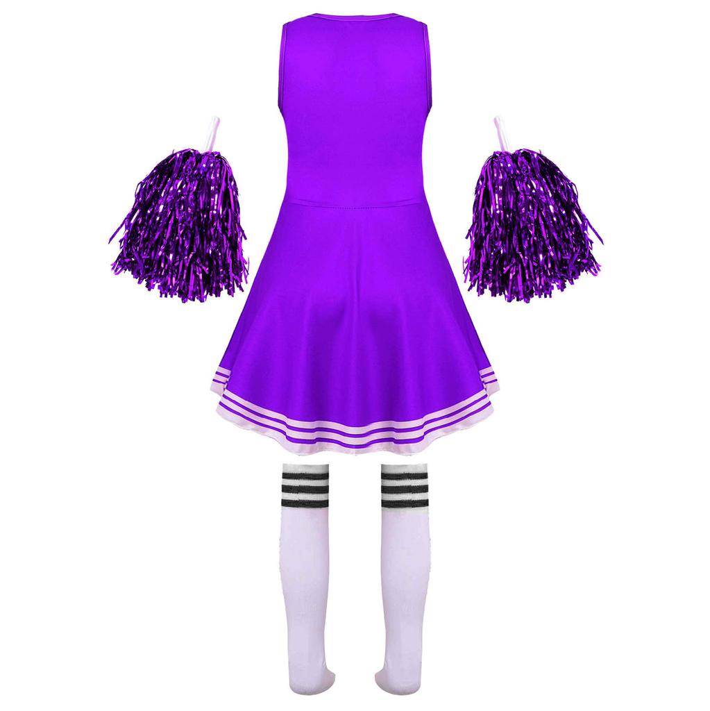Set di Abbigliamento Cheerleading per Ragazze Senza Maniche Girocollo Stampa Lettere Stile Patchwork Vestito da Danza Calzini con Fiore Cheer
