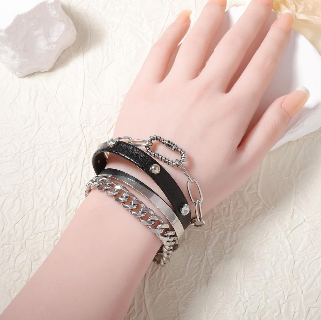 Hip-hop punk style multi-layer chain layered unisex bracelet simple niche for everyday couples