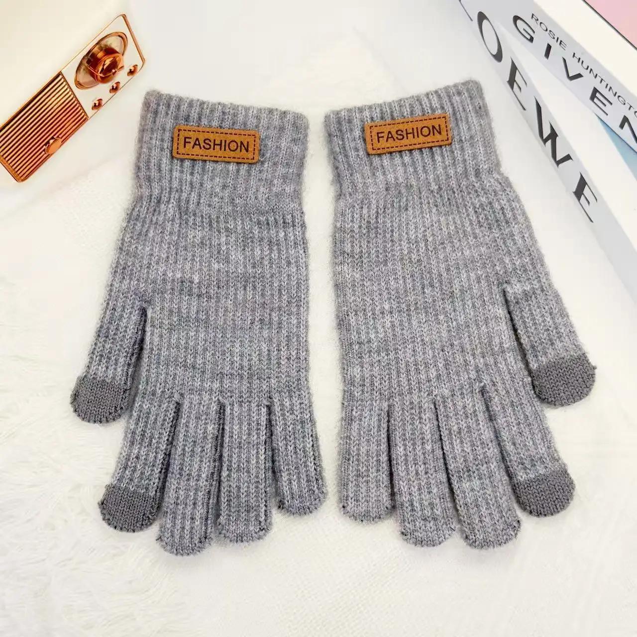 

Winter Gloves Warm Touchscreen Gloves Women Men Elastic Knitted Gloves Cold Weather Thick Warmth Cold-Resistant Sensitive Touch сірий