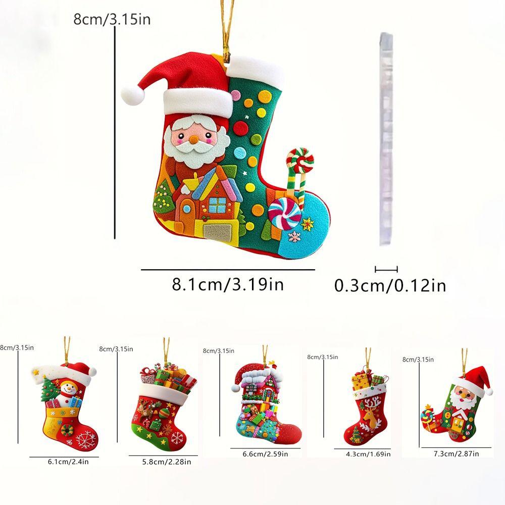 1/6Pcs 2D Christmas Socks Decorations Colorful Handcrafted Christmas Tree Ornaments Acrylic Christmas Tree Pendant Holiday Decor