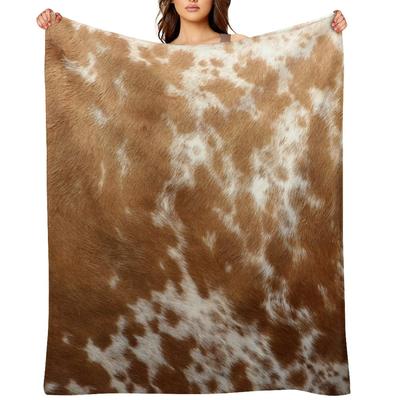 Western Cowhide – Light Brown and White Throw Blanket Luxury Brand for Babies Flannel Fabric Thin Blankets