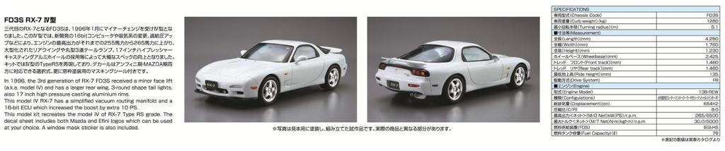 Aoshima Bunka Kyozaisha The Model Car Mazda FD3S Plastic Model 1/24 RX-7 '96