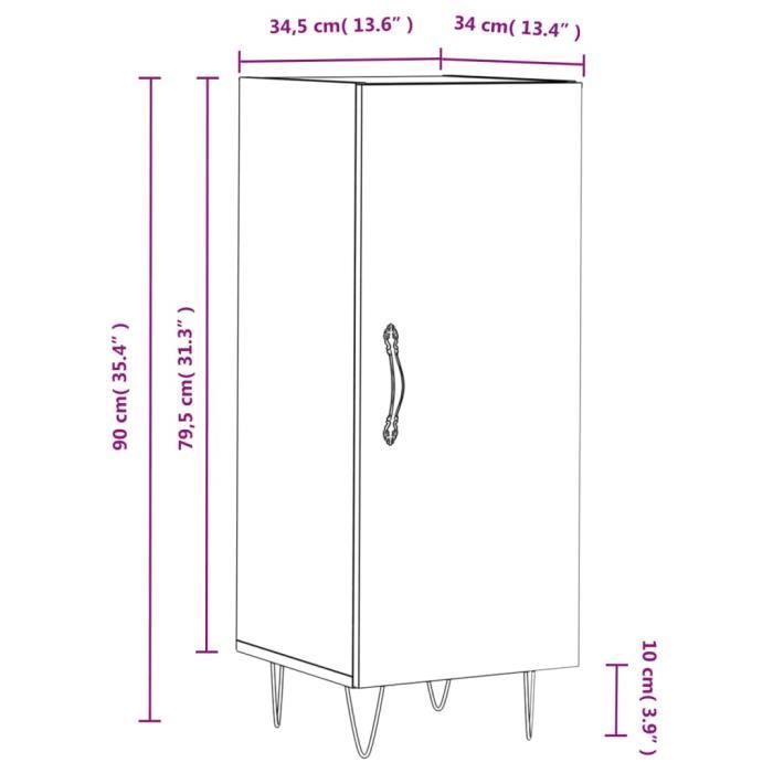 VidaXL Buffet Gris béton 34,5x34x90 cm Bois d'ingénierie 828536