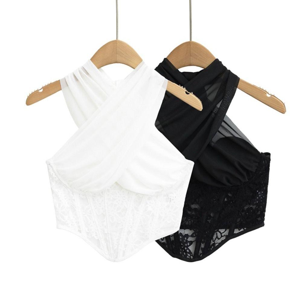 Transparent Lace Camisole Mesh Fishbone Corset Camisole Fashion Neck Halter Crop Tops  Travel