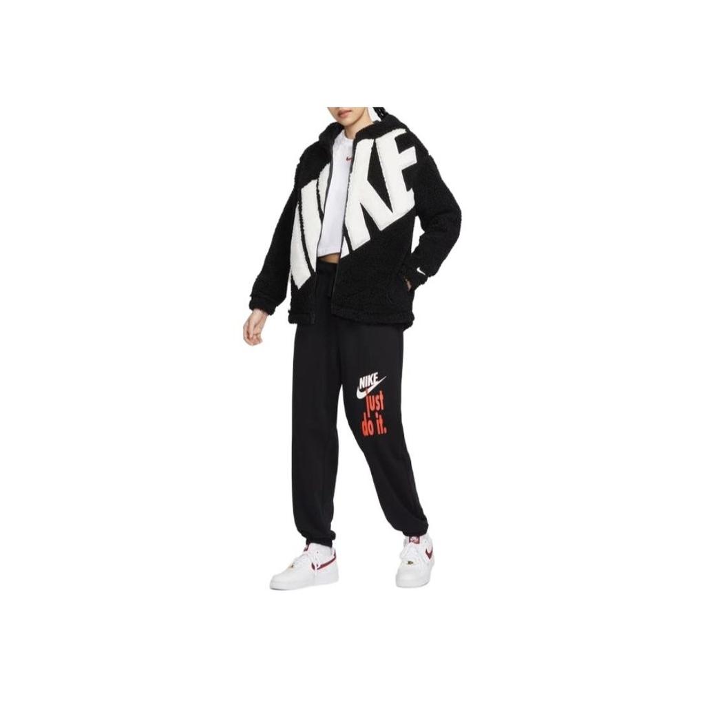 Nike Letter Hooded Zipper Casual Fleece Jacket Women Jackets Black FB8696-010
