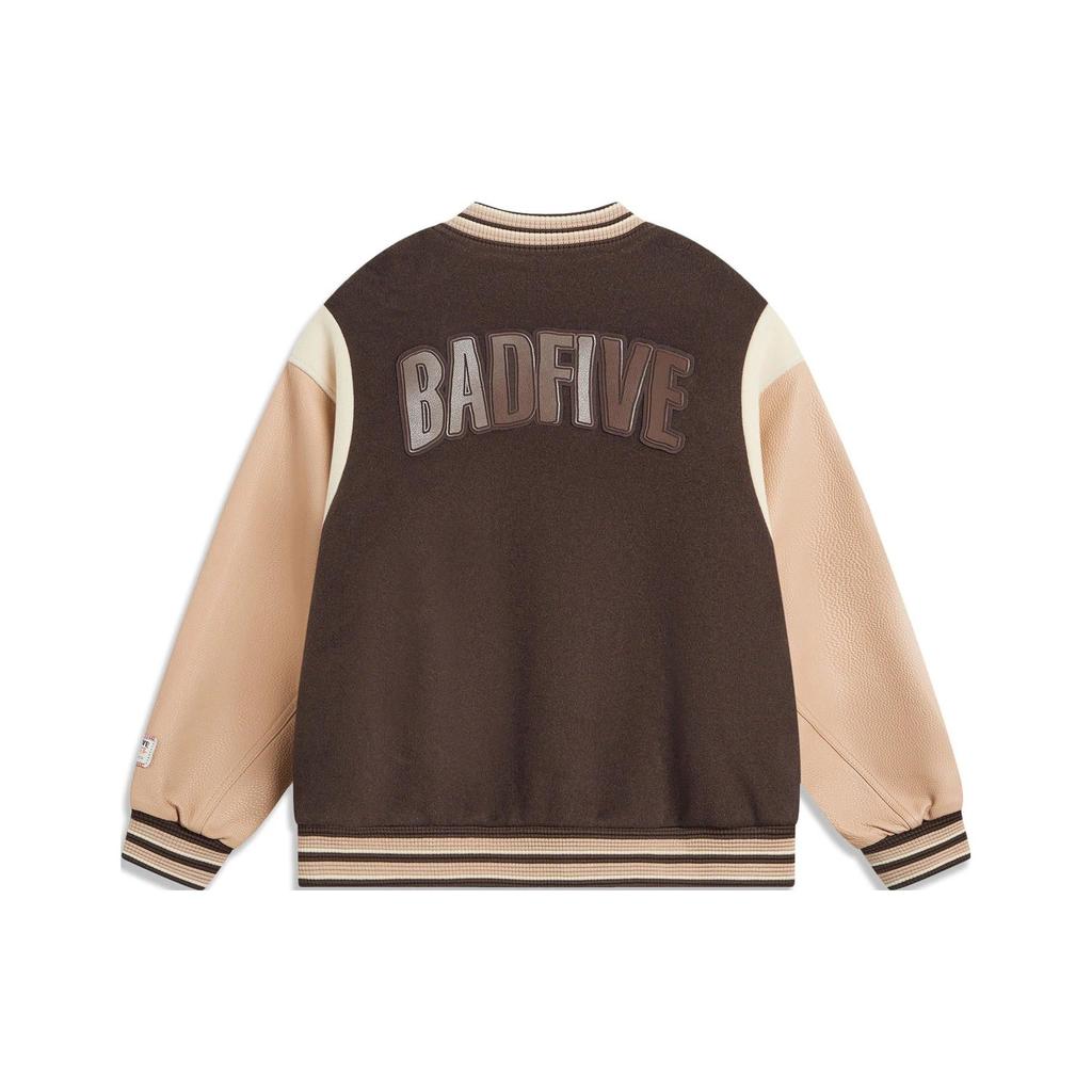 Li-Ning Badfive Contrast Letter Print Loose Cropped Cotton Jacket Men Jacket Charcoal Coffee-Brown AJMT089-1