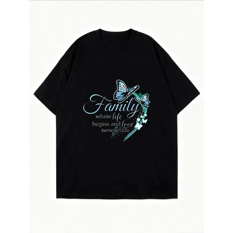 White Oversized T Shirt With Butterfly And Family Print For Casual Wear