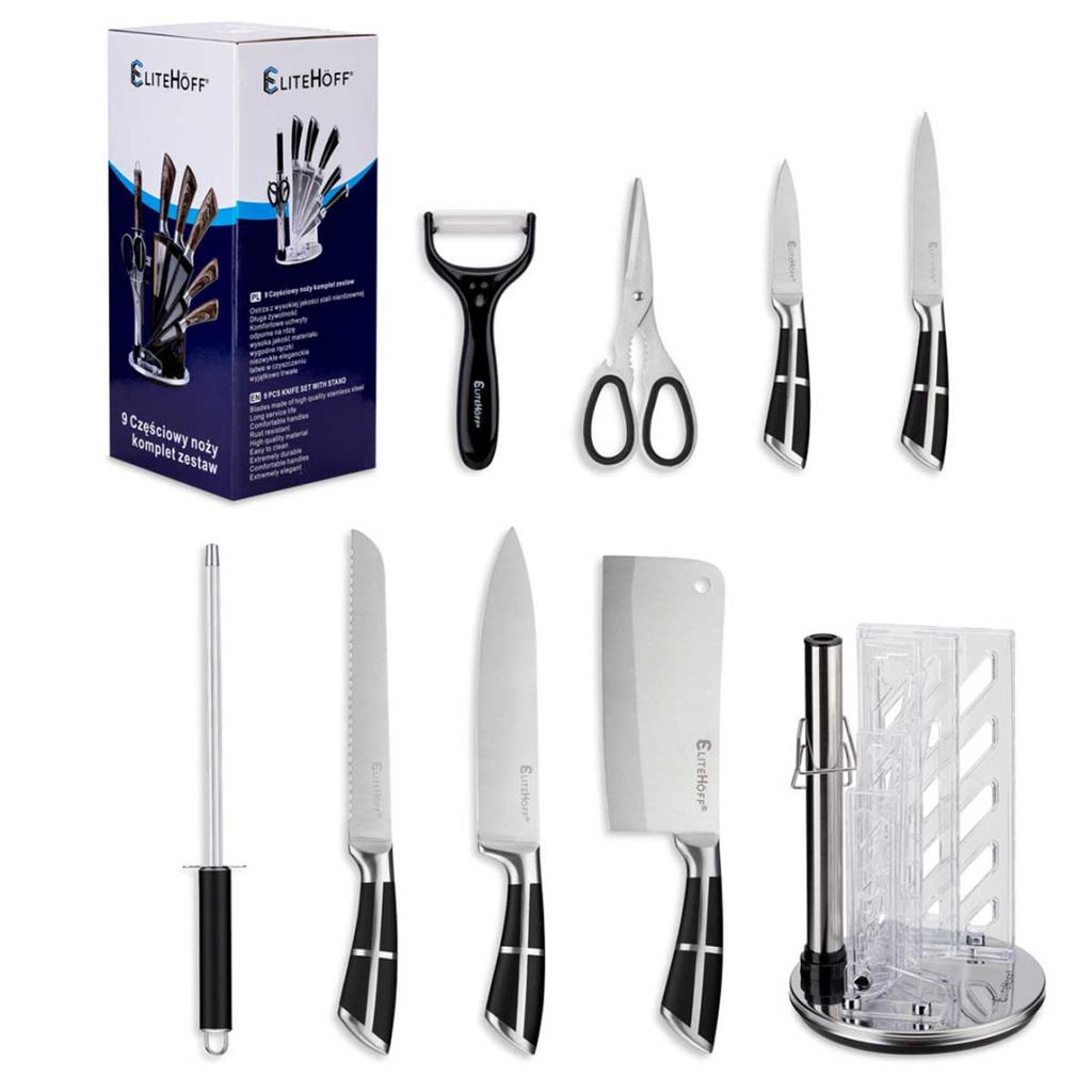 9-Piece Kitchen Knife Set In A Stand With Sharpener And Scissors E-6262