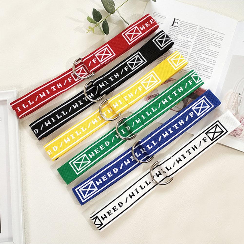 Men Women Students Double Ring Buckle All Match Printing Canvas Belt