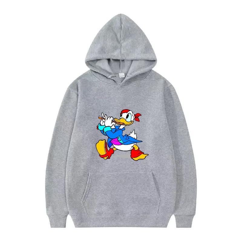 Disney Donald Duck Muster Damen Fleece Sportlich Locker Grau Herbst Oberteile Kleidung Pullover Damen Günstig Y2k Hoodies Herren Sweatshirts