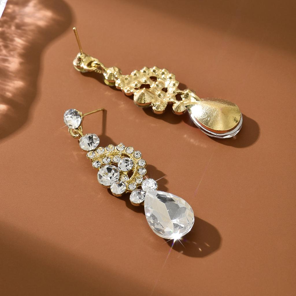 European and American Diamond Studded Flower Water Drop Atmospheric Earrings Fashion Personalized Design Earrings Luxury Exquis