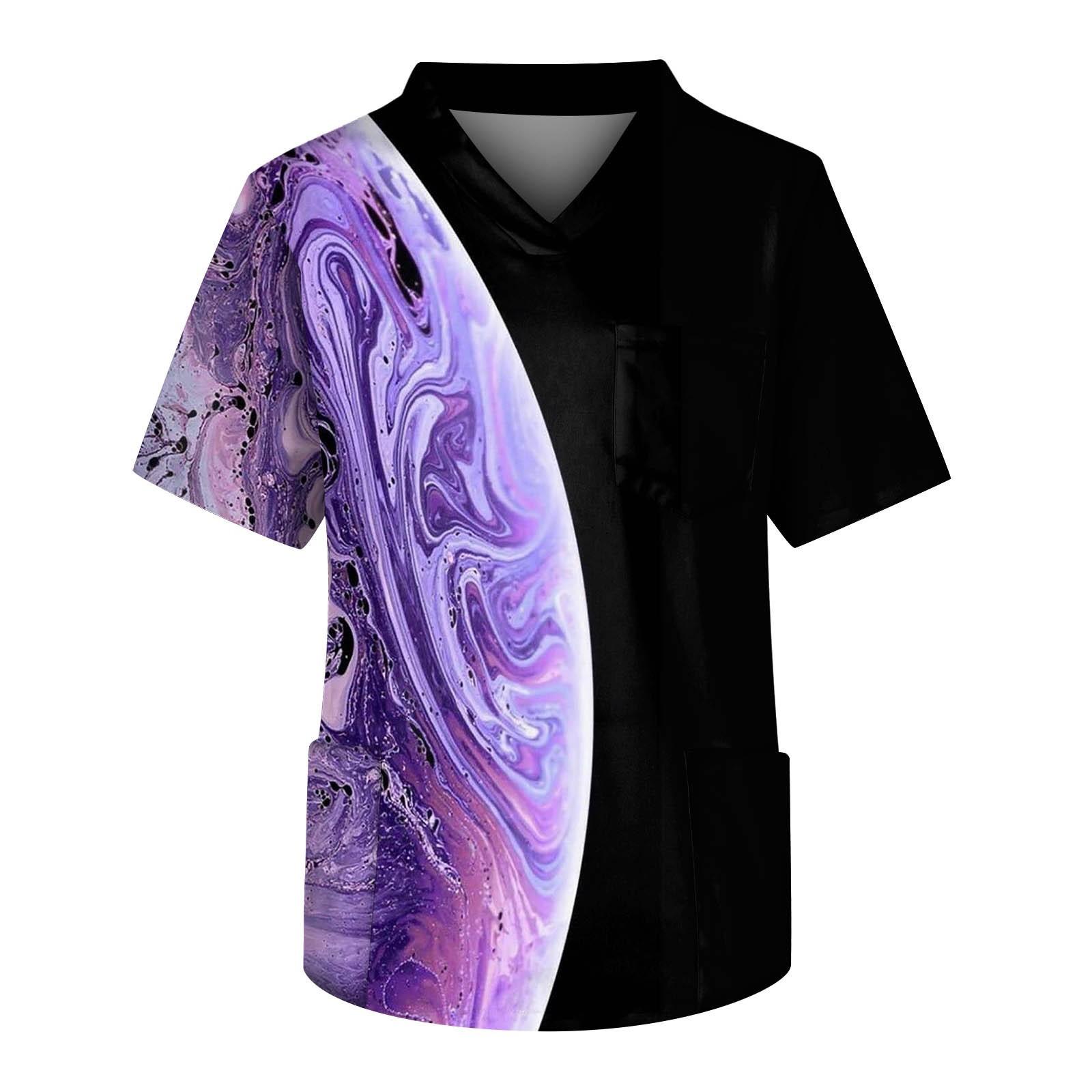 

Мужской топ с коротким рукавом и V-образным вырезом с принтом нагрудного кармана S фиолетовый