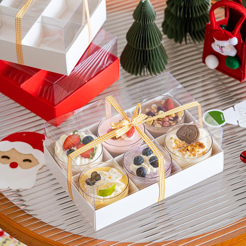 Transparent Handheld Dessert Packaging Box 2-Inch Mousse Cake Small Western Pastry Packaging Box Wood Shavings Cup Pudding Co...
