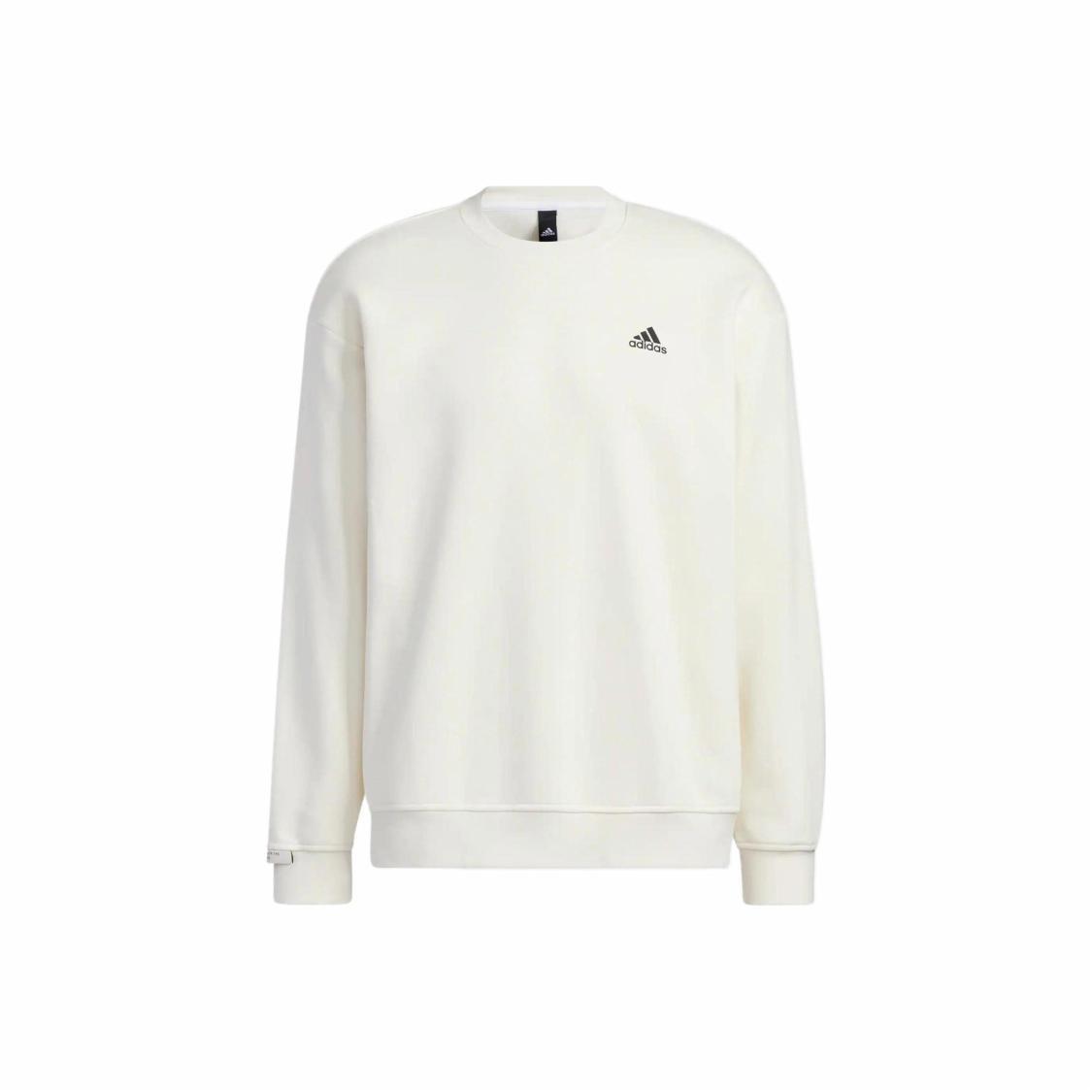 adidas Logo Printed Crewneck Fleece Pullover Sweatshirt, Unisex, White XXL