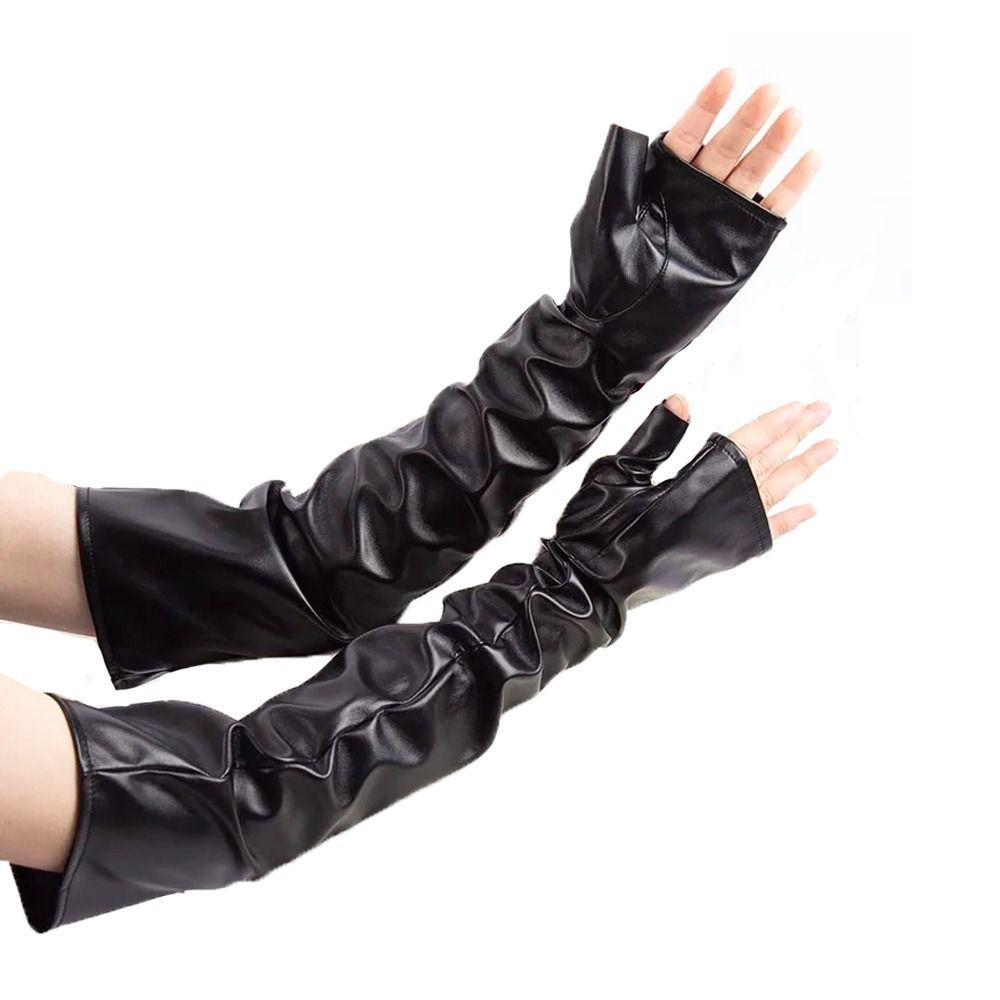 Guantes Negros de Cuero PU Cuero Sintético Manguitos de Codo Moda Gótica Guantes para Mujer Accesorios de Club